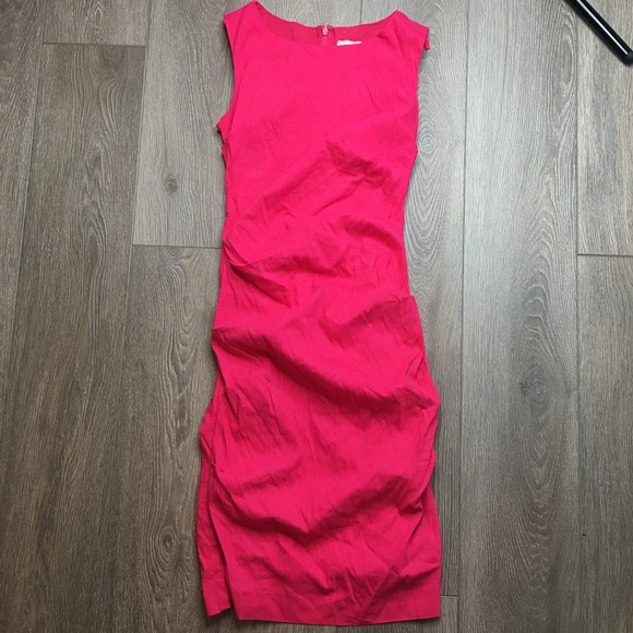 Artelier by Nicole Miller Bodycon Dress Sleeveless Linen Ruffled Hot Pink Size 6 - Picture 2 of 8